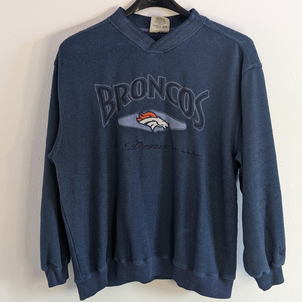 Lee Sport Vtg Denver Broncos NFL Navy Blue Sweatshirt|Large